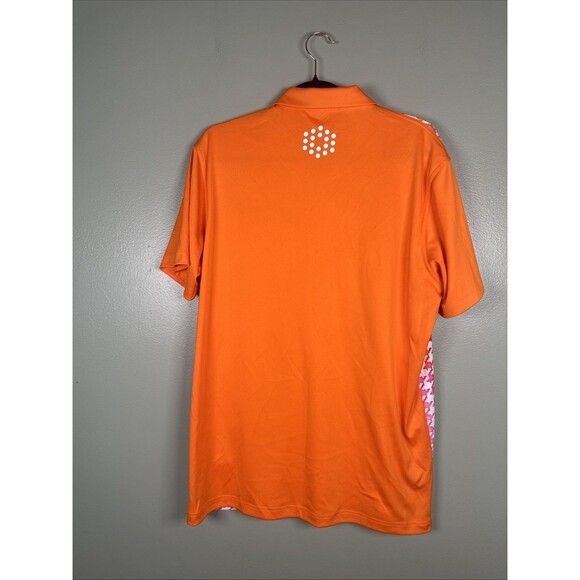 Puma Colorful Ombré Orange Red Pink Summer Houndstooth‎ Golf Polo Shirt Sz Large - Picture 2 of 8